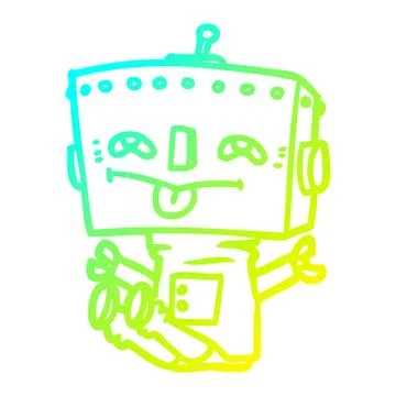 Cold gradient line drawing cartoon robot Stock Illustration