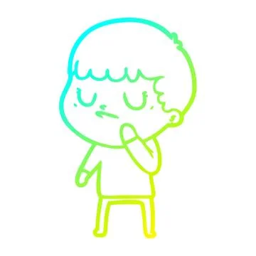 Cold gradient line drawing cartoon grumpy boy Illustrazione stock