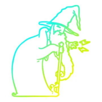 Cold gradient line drawing cartoon wizard Ilustração Stock
