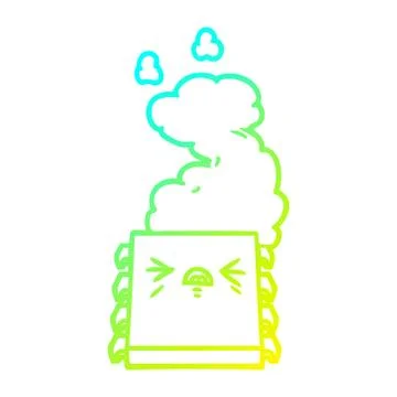 Cold gradient line drawing cartoon overheating computer chip Stock Illustration