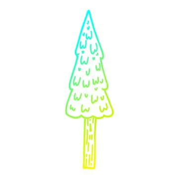 Cold gradient line drawing cartoon pine trees Stock Illustration