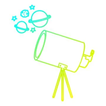 Cold gradient line drawing cartoon telescope looking at planets Illustrazione stock