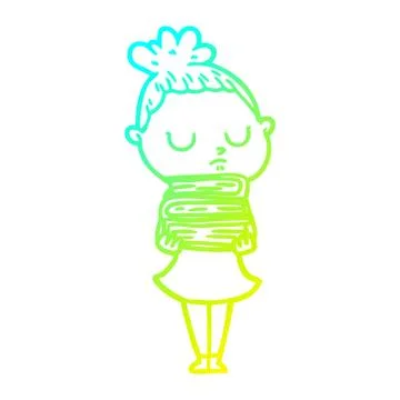 Cold gradient line drawing cartoon calm woman Ilustración de archivo