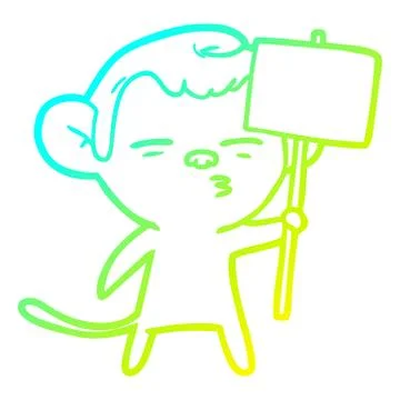 Cold gradient line drawing cartoon suspicious monkey with signpost Stock Illustration