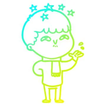 Cold gradient line drawing cartoon amazed boy Stock Illustration