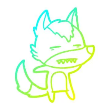 Cold gradient line drawing cartoon wolf showing teeth Stock Illustration