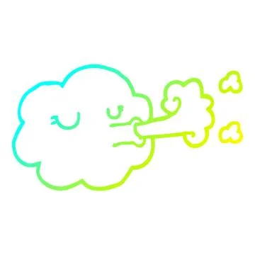 Cold gradient line drawing cartoon cloud blowing a gale Stock Illustration