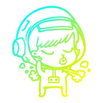 Cold gradient line drawing cartoon pretty astronaut girl taking off space hel Stock Illustration
