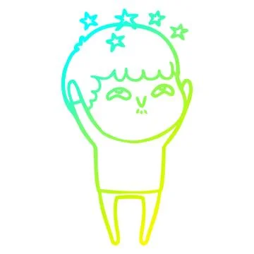 Cold gradient line drawing cartoon amazed boy Stock Illustration