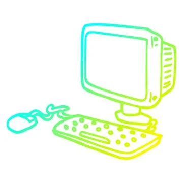 Cold gradient line drawing cartoon office computer Stock Illustration