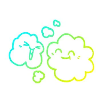 Cold gradient line drawing cartoon white happy clouds 스톡 일러스트