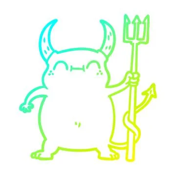 Cold gradient line drawing cartoon little devil Stock Illustration