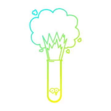 Cold gradient line drawing cartoon exploding chemicals in test tube Stock Illustration