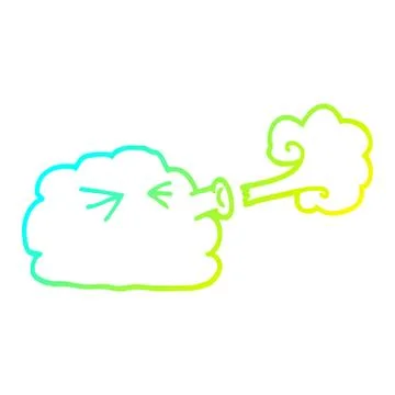 Cold gradient line drawing cartoon cloud blowing a gale Stock Illustration