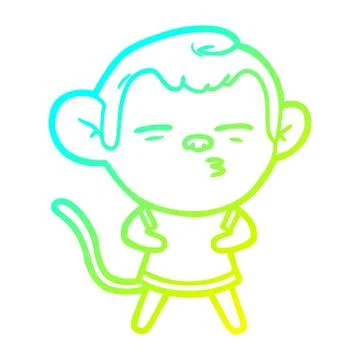 Cold gradient line drawing cartoon suspicious monkey Stock Illustration