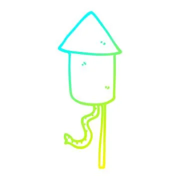 Cold gradient line drawing cartoon rocket Stock Illustration