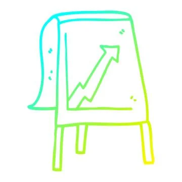 Cold gradient line drawing cartoon business chart with arrow Stock Illustration