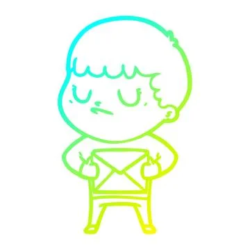Cold gradient line drawing cartoon grumpy boy Illustrazione stock