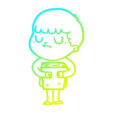 Cold gradient line drawing cartoon grumpy boy イラスト素材