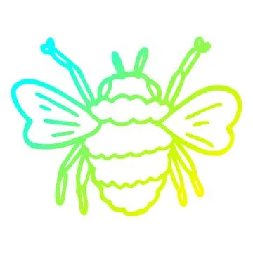 Cold gradient line drawing cartoon bumble bee Stock Illustration