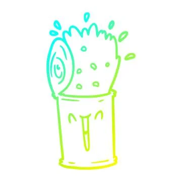 Cold gradient line drawing cartoon happy exploding soup can Stock Illustration