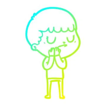 Cold gradient line drawing cartoon grumpy boy Illustrazione stock