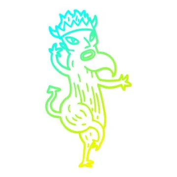 Cold gradient line drawing cartoon devil Stock Illustration