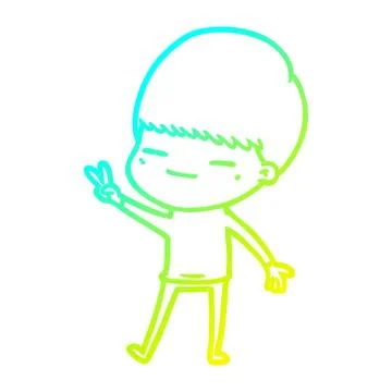 Cold gradient line drawing cartoon smug boy Stock Illustration