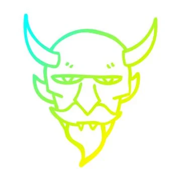 Cold gradient line drawing cartoon devil face Stock Illustration