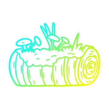 Cold gradient line drawing cartoon old log with mushrooms Stock-Illustration