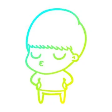 Cold gradient line drawing cartoon calm boy Ilustración de archivo