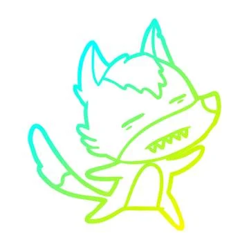 Cold gradient line drawing cartoon wolf showing teeth whilst dancing Stock Illustration