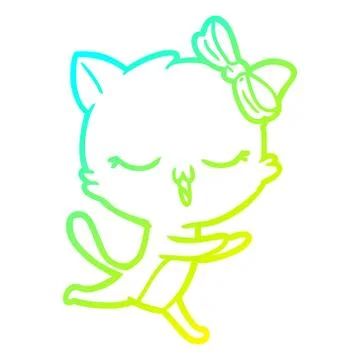 Cold gradient line drawing cartoon cat with bow on head Stock Illustration
