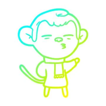 Cold gradient line drawing cartoon suspicious monkey Stock Illustration
