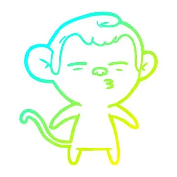 Cold gradient line drawing cartoon suspicious monkey Stock Illustration