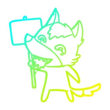 Cold gradient line drawing cartoon hungry wolf with sign post Stock Illustration