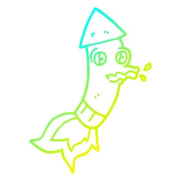 Cold gradient line drawing cartoon rocket Stock Illustration