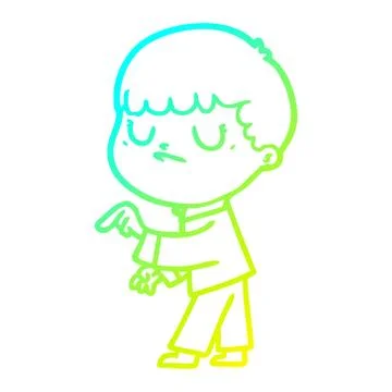 Cold gradient line drawing cartoon grumpy boy 스톡 일러스트