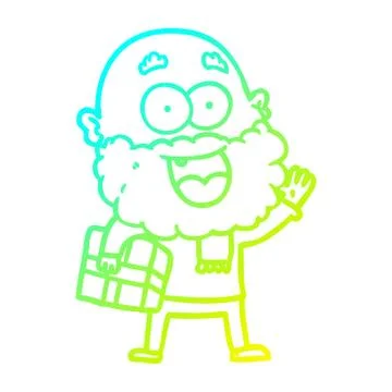 Cold gradient line drawing cartoon crazy happy man with beard and gift under  스톡 일러스트