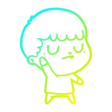 Cold gradient line drawing cartoon grumpy boy イラスト素材