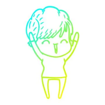 Cold gradient line drawing cartoon laughing woman Stock Illustration
