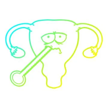 Cold gradient line drawing cartoon poorly uterus Stock Illustration