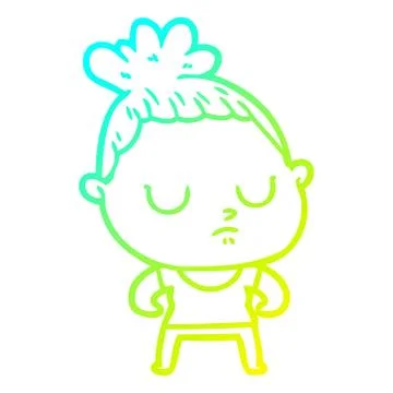 Cold gradient line drawing cartoon calm woman Ilustración de archivo