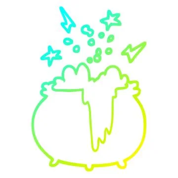 Cold gradient line drawing cartoon witchs cauldron Ilustração Stock