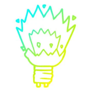 Cold gradient line drawing cartoon exploding light bulb Illustrazione stock