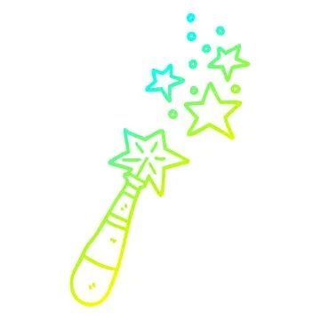Cold gradient line drawing cartoon magic wand Ilustração Stock