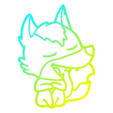 Cold gradient line drawing cartoon wolf sitting laughing 스톡 일러스트
