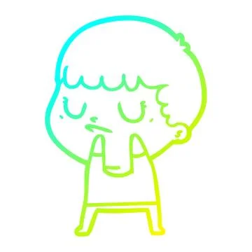 Cold gradient line drawing cartoon grumpy boy 스톡 일러스트