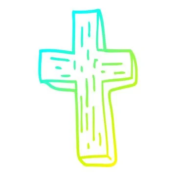 Cold gradient line drawing cartoon anti vampire cross Stock Illustration