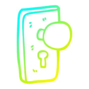 Cold gradient line drawing cartoon door handle with keyhole Illustration